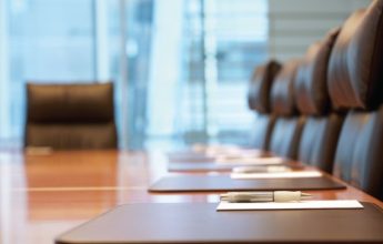 Closeup of an empty conference room before meeting.